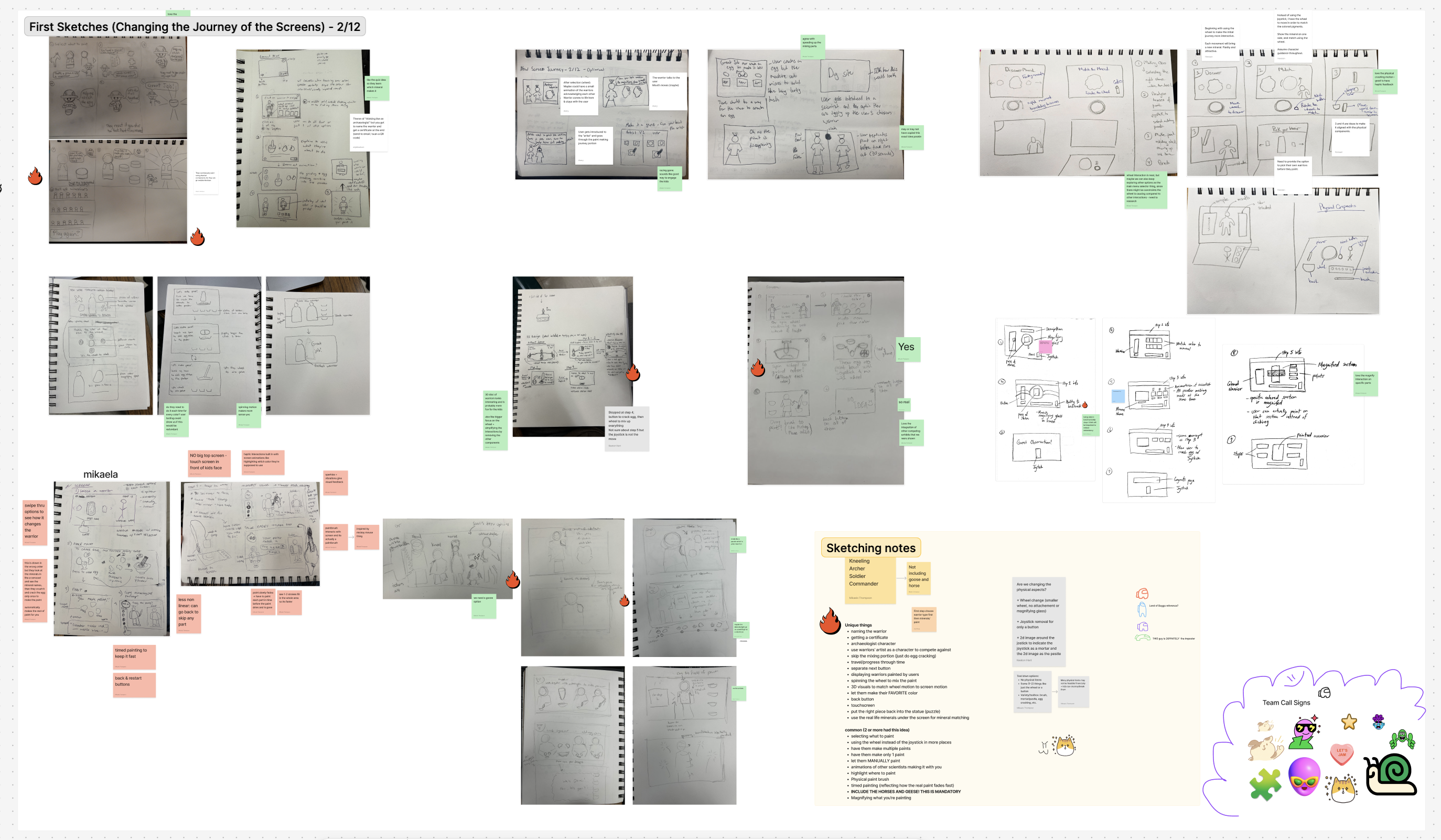 Initial hand sketches for physical and digital kiosk interactions